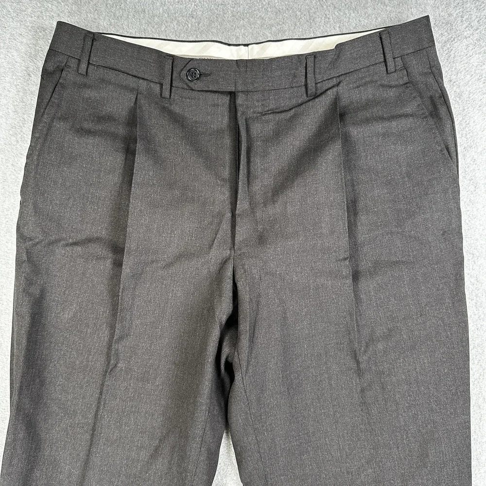 Canali Dress Pants 100% Wool Mens 36x31 Gray Pleated Front Straight Leg Trousers